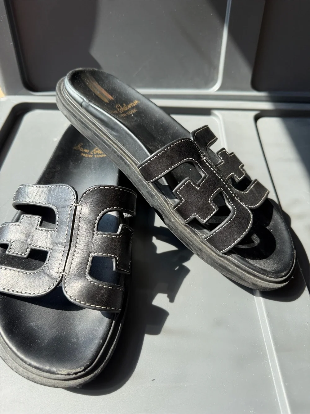 Sam Edelman Black Cutout Leather Slide Sandals